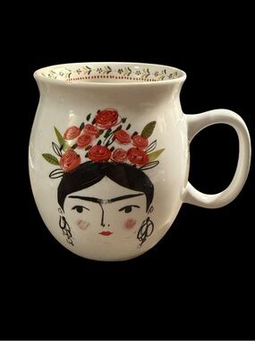 Frida Kahlo Barrel Shaped ceramic mug with Floral accents 
NEW